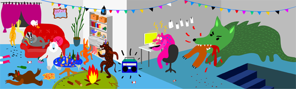 party  animal  impreza  zwierzęta  vector  wektorowa  munn  munnproject  mariakrasnicka  krasnicka colorful  DANCE fire  Illustration