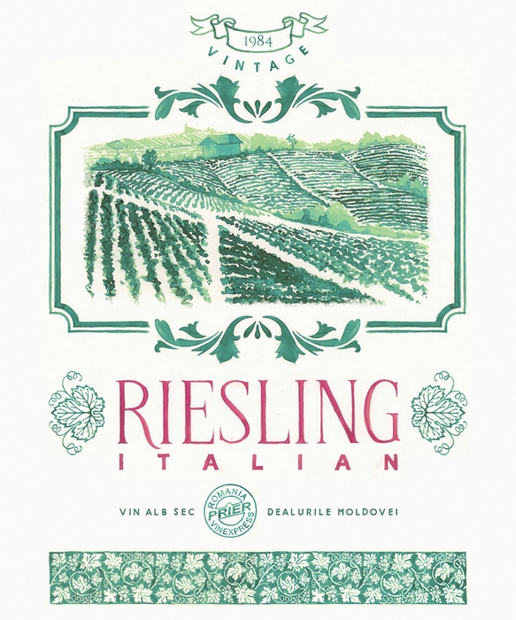riesling wine label italian riesling Hand Painted hand made Painted Label another outsider georgian constantin illustrated label