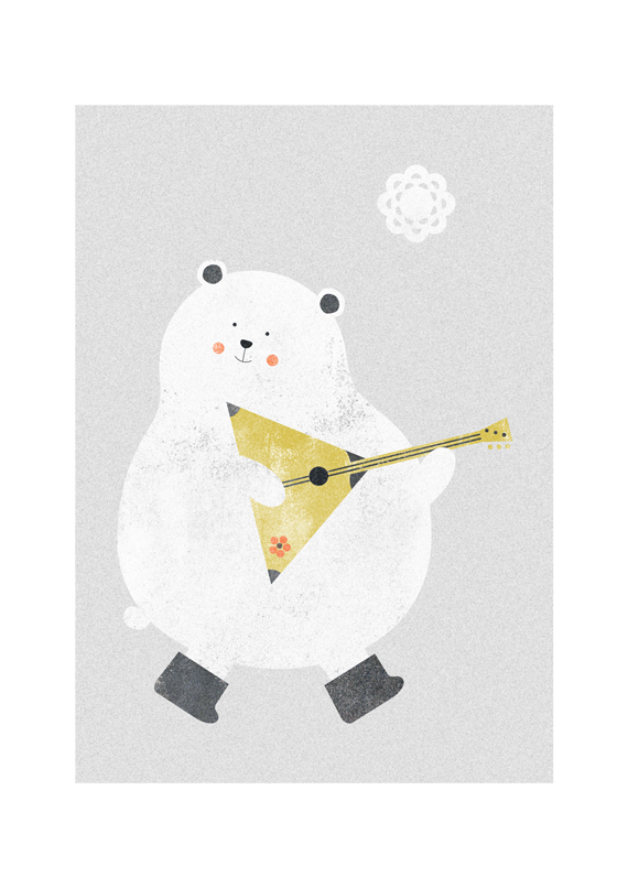 •Bear illustration •Winter illustration Polar bear illustration Ice bear illustration balalaika