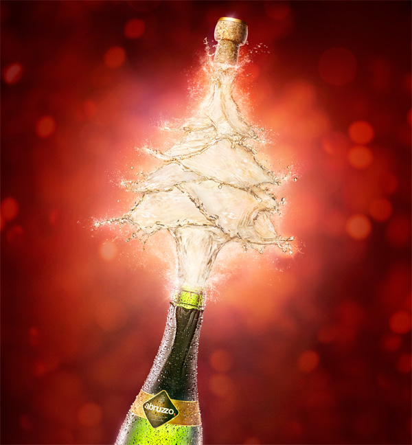 Árvore Christmas natal Champagne splash Liquid liquido Tree  bottle red