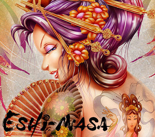 cool japan oiran kimono kanji tattoo asia japan girl flower geisha Logotype