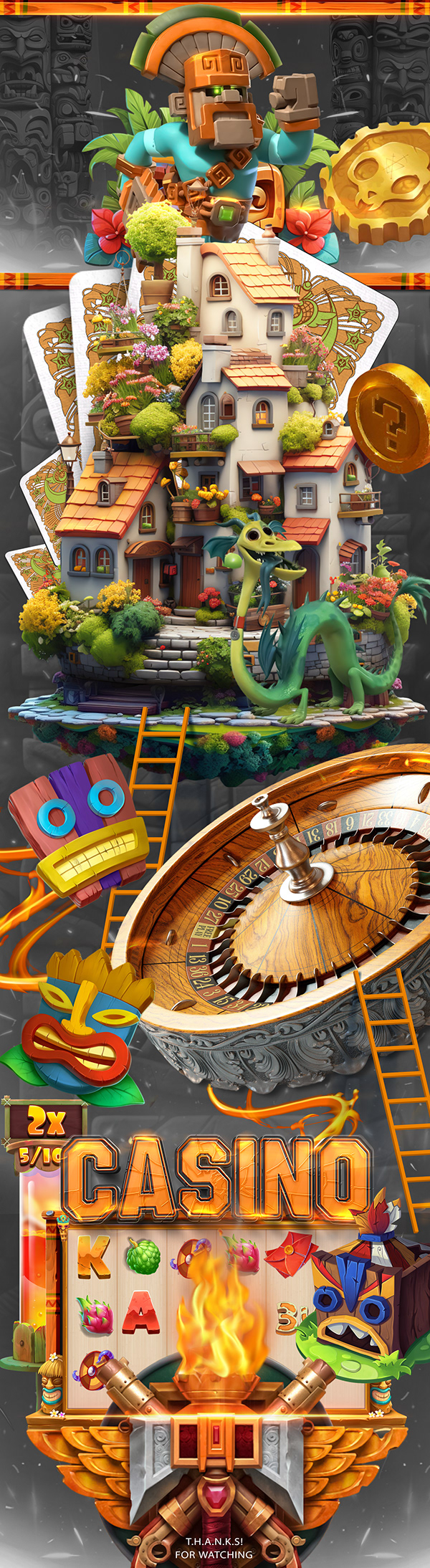Best 3D Orange Casino Interactive Game Banner Design
