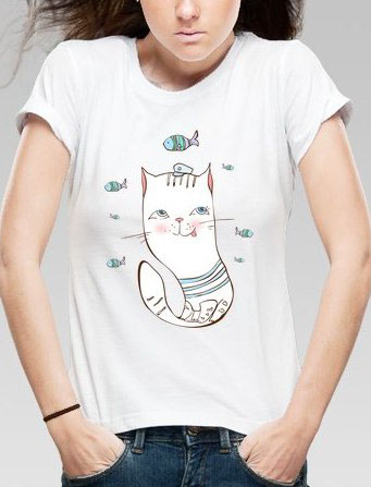 Cat t-shirt happy cats fish