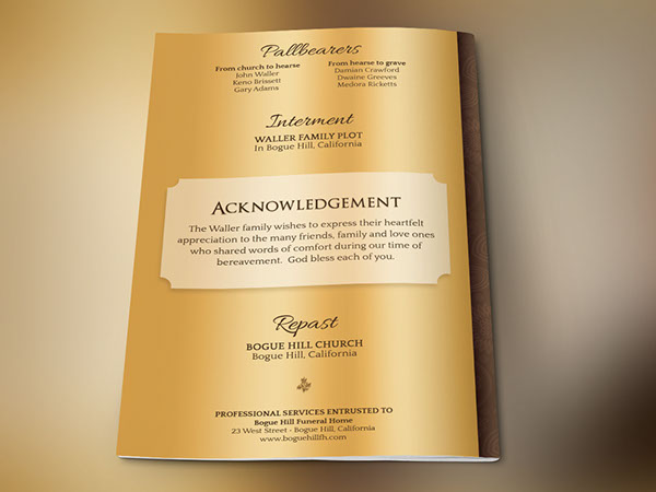 Solid Gold Funeral Program Template On Behance