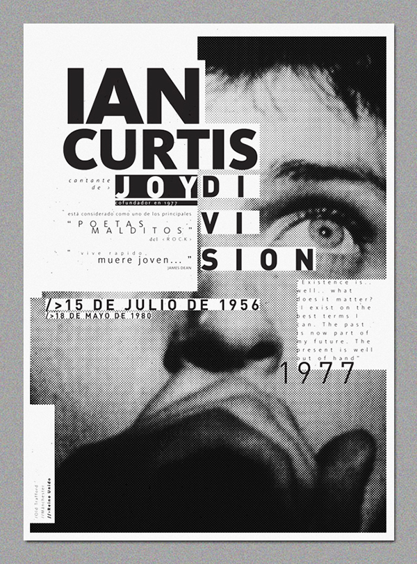 kurt  cobain rock ian curtis jim morrison tipografia blanco negro serigrafia poster diseño
