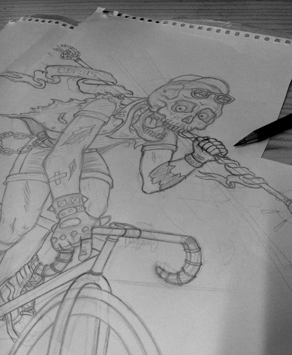 skull Bike skeleton fixed gear fixie tattoo ride riding freak city bdx Bordeaux france crew Character shirt