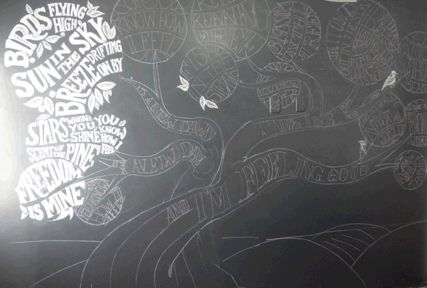 birds black chalk Good handmade happy lettering Mural nina simone ornament song Tree  tupe White