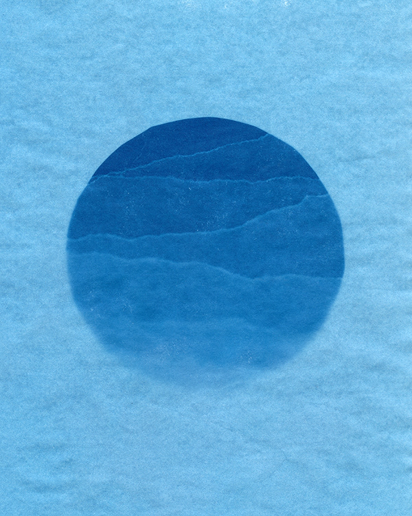 blue circles construction paper cyanotype sunprint sunprinting wax paper