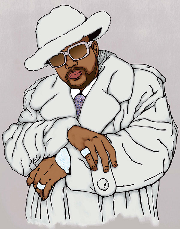 Portraits serie inspired on four famous rappers: Notorious B.I.G. , Bun B, Pimp...