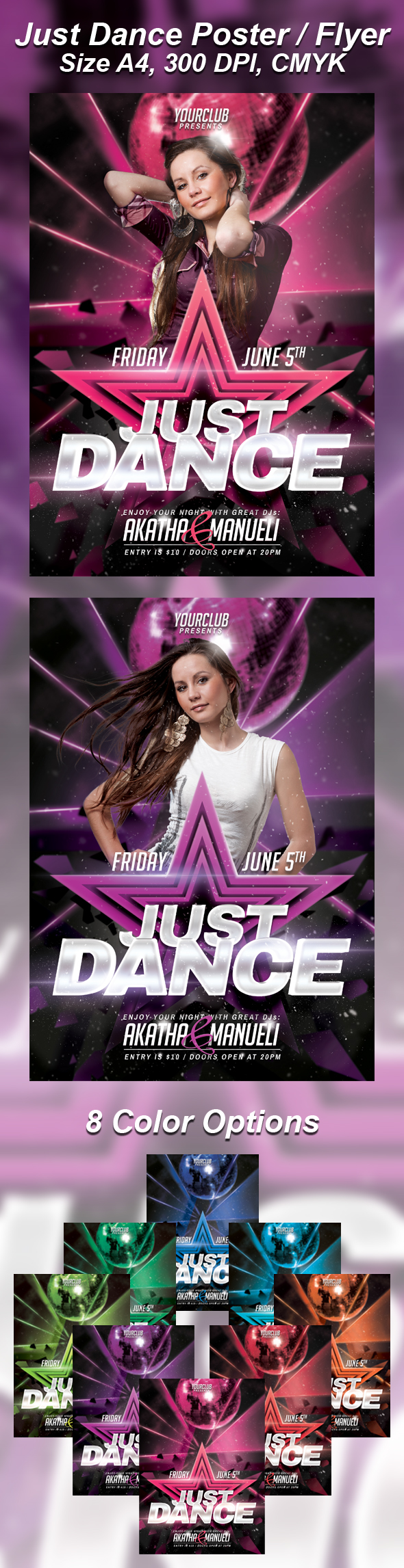 advertise club just dance disco Event flyer poster fully layered modern pink party presentation print Promotion template
