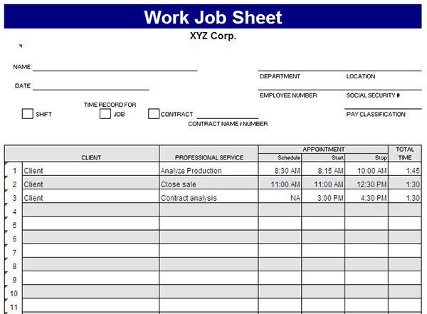 Excel Template for Job Sheet Time Tracking on Behance