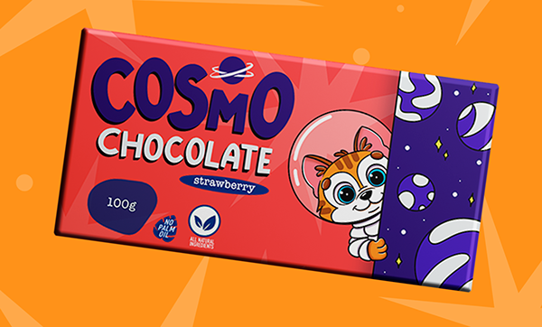 Cosmo chocolate. Packaging for chocolate. illustrations