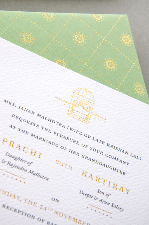 kiss papeterie Stationery wedding card Invitation green doli gold mandap Lotus mehendi sangeet indian India