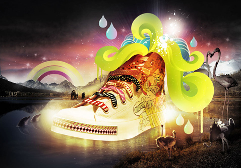 design art direction photoshop 3D Illustrator shoes converse surreal SKY Landscape