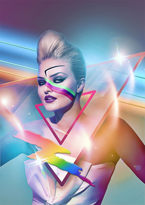 Retro Futurism airbrush 80's psychedelic sci-fi light effects