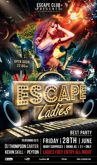 black celebration club colorful disco drink escape Event flyer follow free night girl ladies night