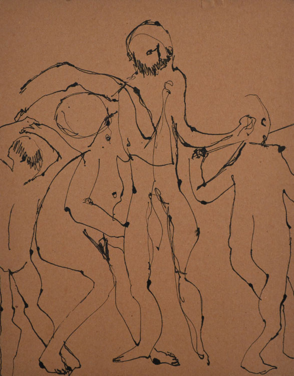 Figure Drawing  Amanda Reilly ink pen colorful energetic spatial study  MODEL drawing class