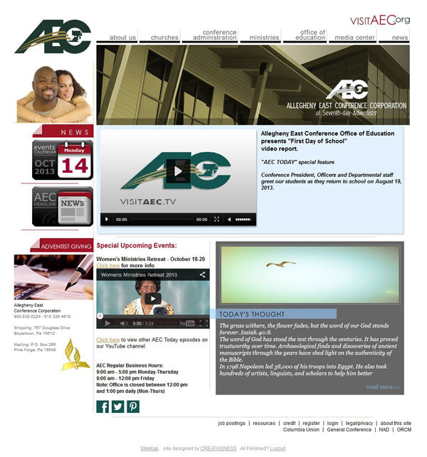 Allegheny AEC Creativeness Joel avery Website development design church religion corporation conference