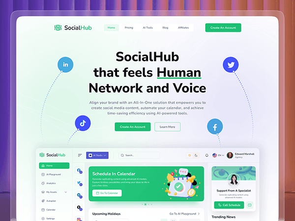 SocialHub - AI Social Media Management Website UI/UX