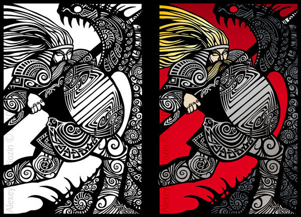 Slavic pattern vector ornaments gods Linoprint Veles Perun graphic lada mythology
