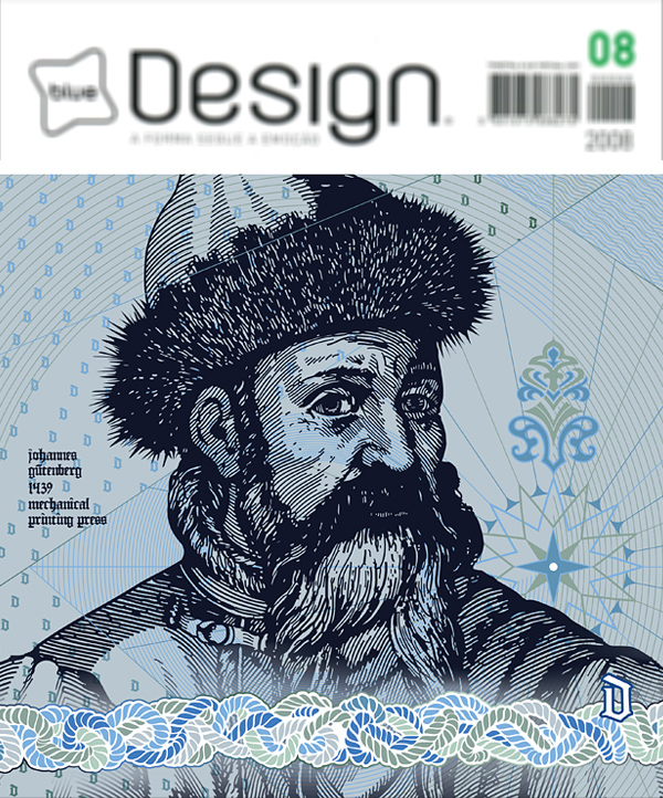 Magazine Cover contest blue design Capa Branca Experimenta Design 2009 Johannes Gutenberg portugues old currency paper money