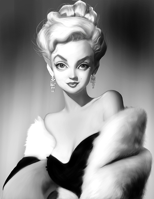digital painting digital art Character Marilyn Monroe wacom Cintiq process sketch girl women greyscale