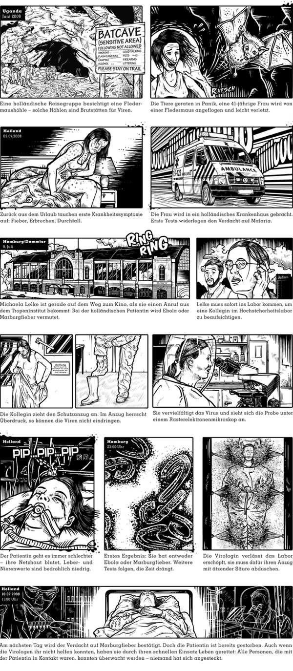 comic  black&white  Journalism virus  story   virologist  newspaper  Magazine 