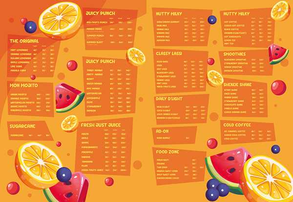 Fruit juice restaurant menu card