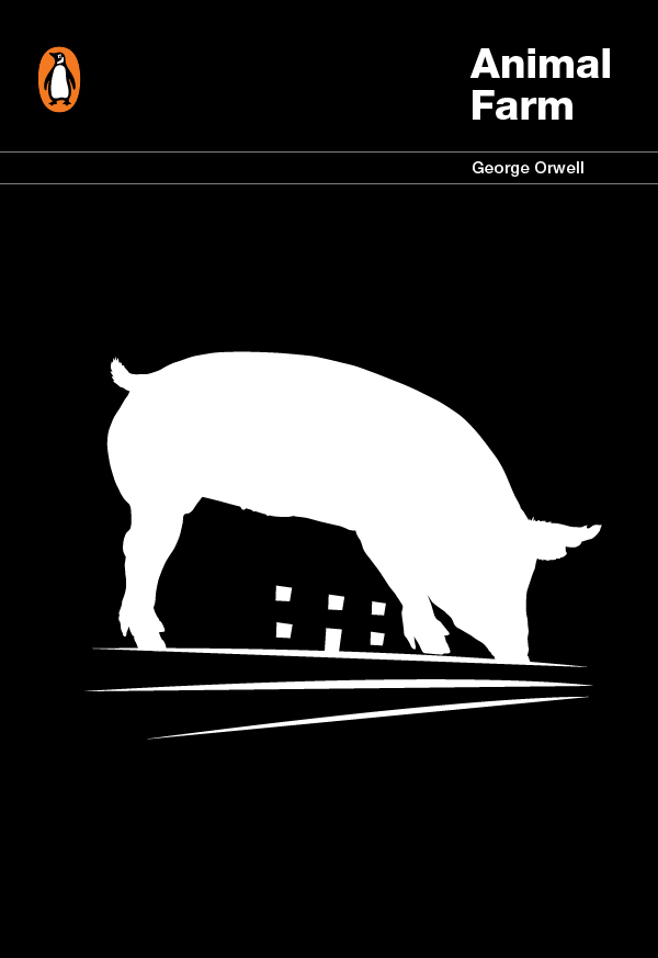 Animal Farm Nineteen Eighty-Four George Orwell Book Cover Design Penguin Modern Classics Black on Red Big Brother Manor Farm Silhouettes High Contrast minimalist design reveal modern classics helvetica conceptual design