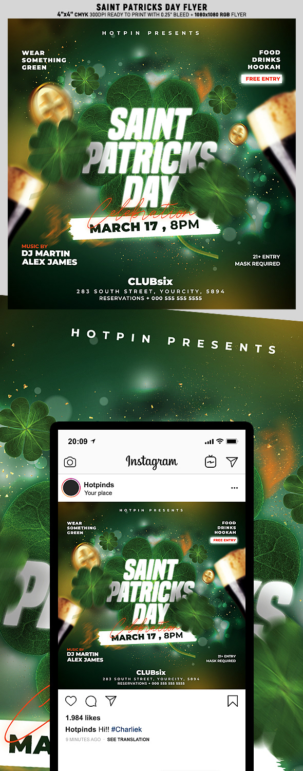 club flyer Event flyer template gold green hotpin Invitation irish lucky party