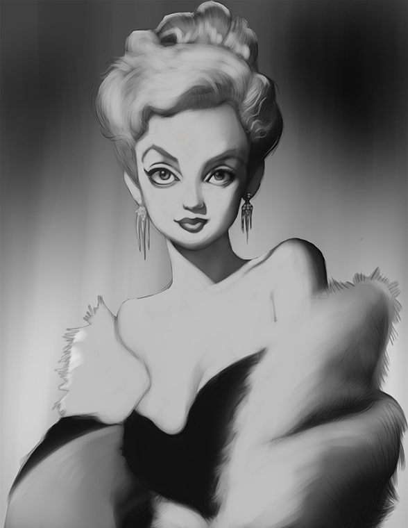 digital painting digital art Character Marilyn Monroe wacom Cintiq process sketch girl women greyscale