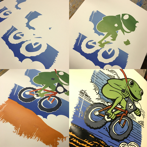 poster Bicycle art print frog screenprint