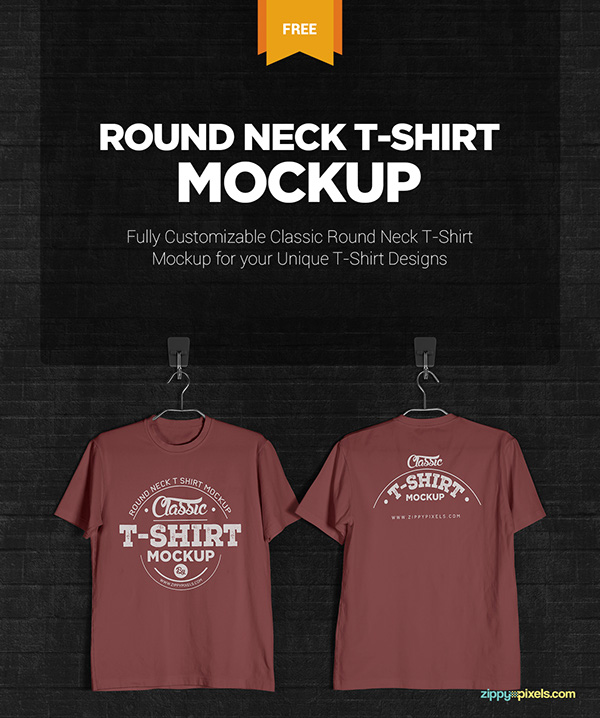 Free T-Shirt Mockup - Round Neck