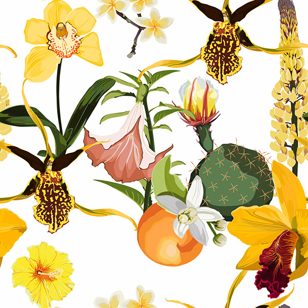 Decorative background, exotic flowers seamless pattern