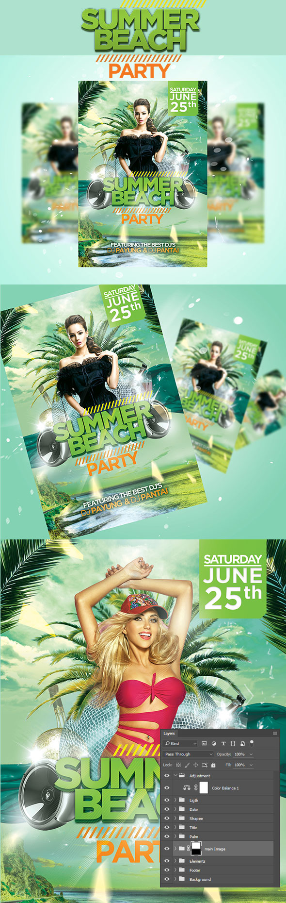 summer beach party Coconut palm sexy drink print template graphicriver Eyestetix