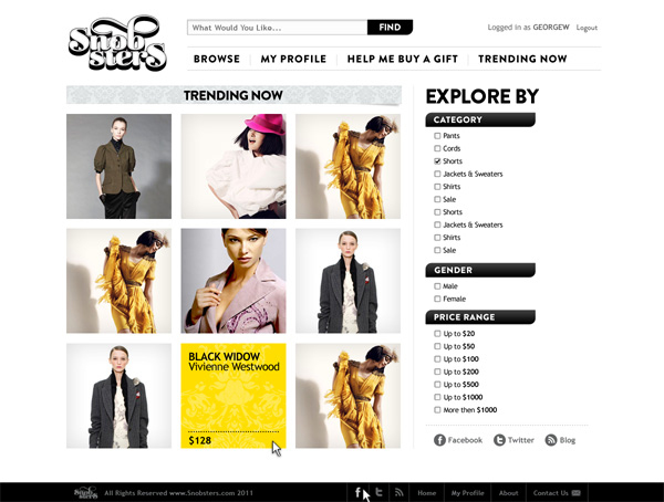 snobsters Webdesign logo Website White clean typo elegant nice shop buy webshop minimal textile Layout online black yellow