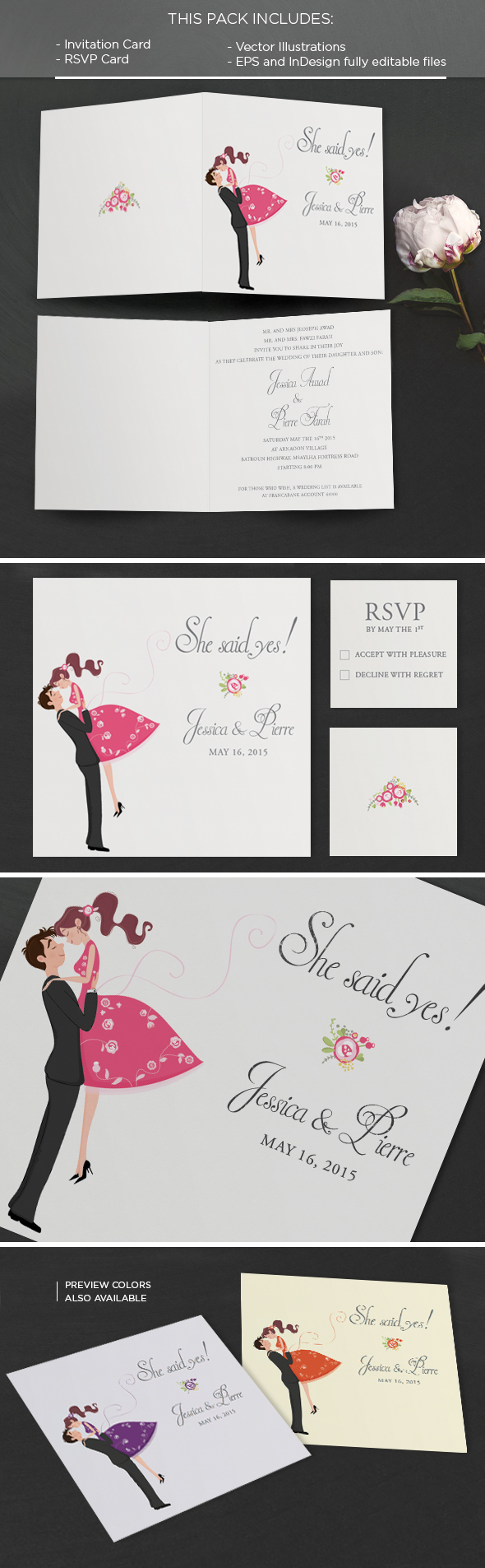 Invitation Card Character color elegant engagement flower Love pastel Retro rsvp template vintage wedding wind