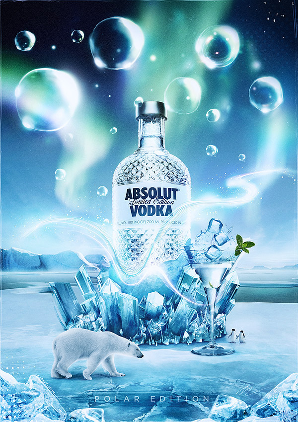 coloformia photomanipulation Arctic snow bear ice krakow design absolut Vodka drink