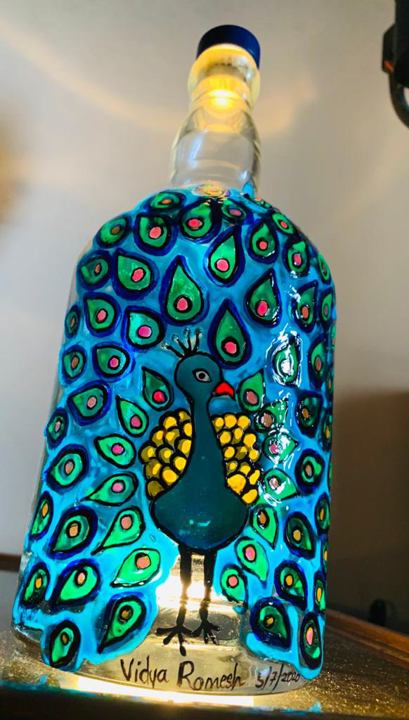 art artists Glass Paintings  indian national bird peacock