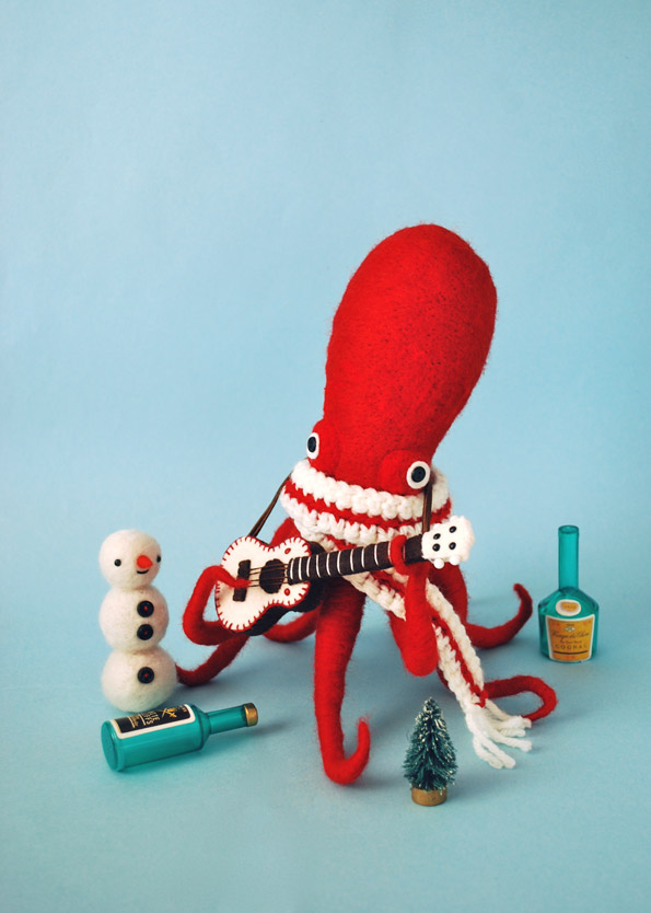 Squid octopus felt handmade needle felt craft dress-up Holiday Christmas Show Exhibition  gallery toy art