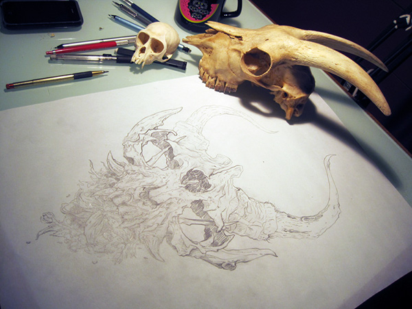 inking skulls skull iconography Cover Art album art Merchandise Design letterpress