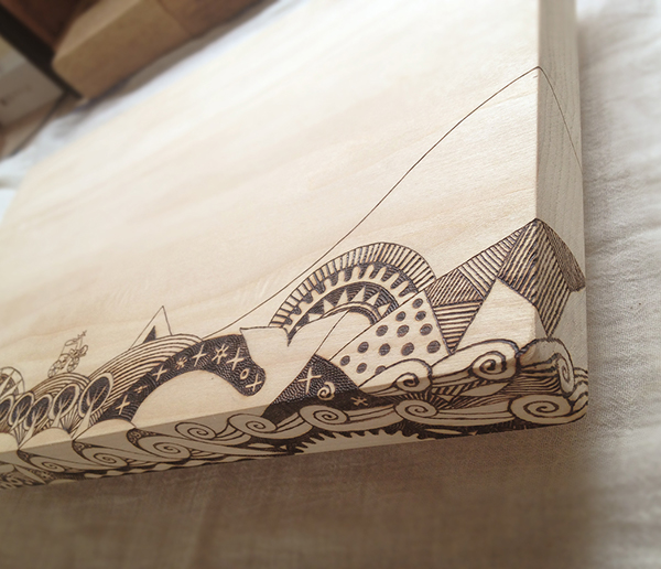 woodburning pyrography cutting board manaita japan wood art