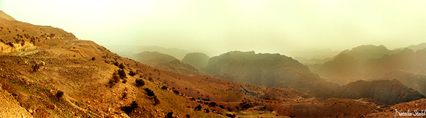 jordan Akkaba Petra canyon tourists tourist ancient sunset fog Evening Day yellow summer