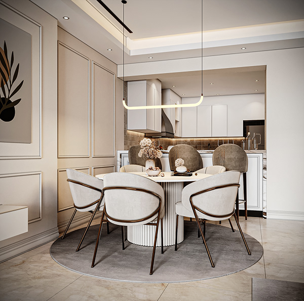 Neo Classic Livingroom and Kitchen Design In Qatar