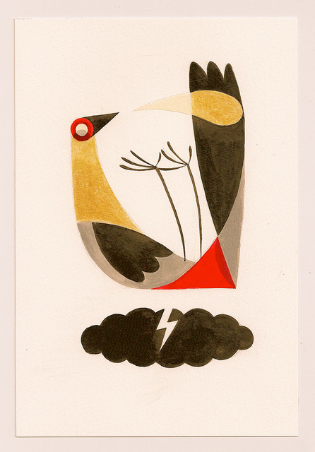 bird black White red gold Paintings