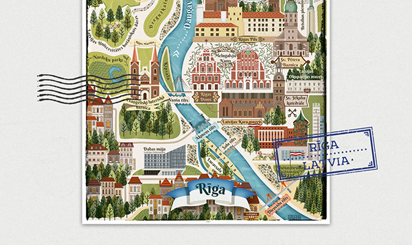 Riga Map Postcard