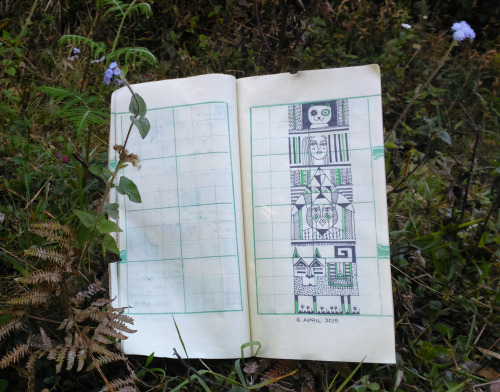 grid book doodles green squares faces