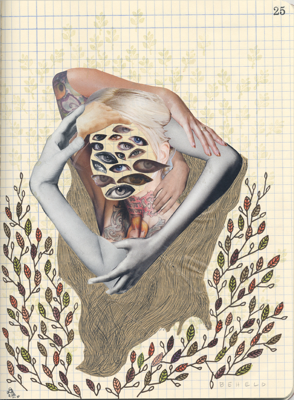 collage sketchbook Nature body female grid hands visceral cybor  esoteric dreamy bees eyes