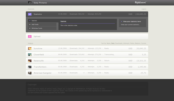 mobloom mobile video Interface statistics