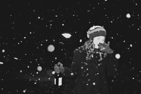 black White night winter rain snow